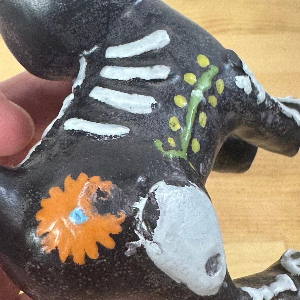 Day of the Dead Black Cat Skeleton Candle Hand Painted Dia de los Muertos Decor